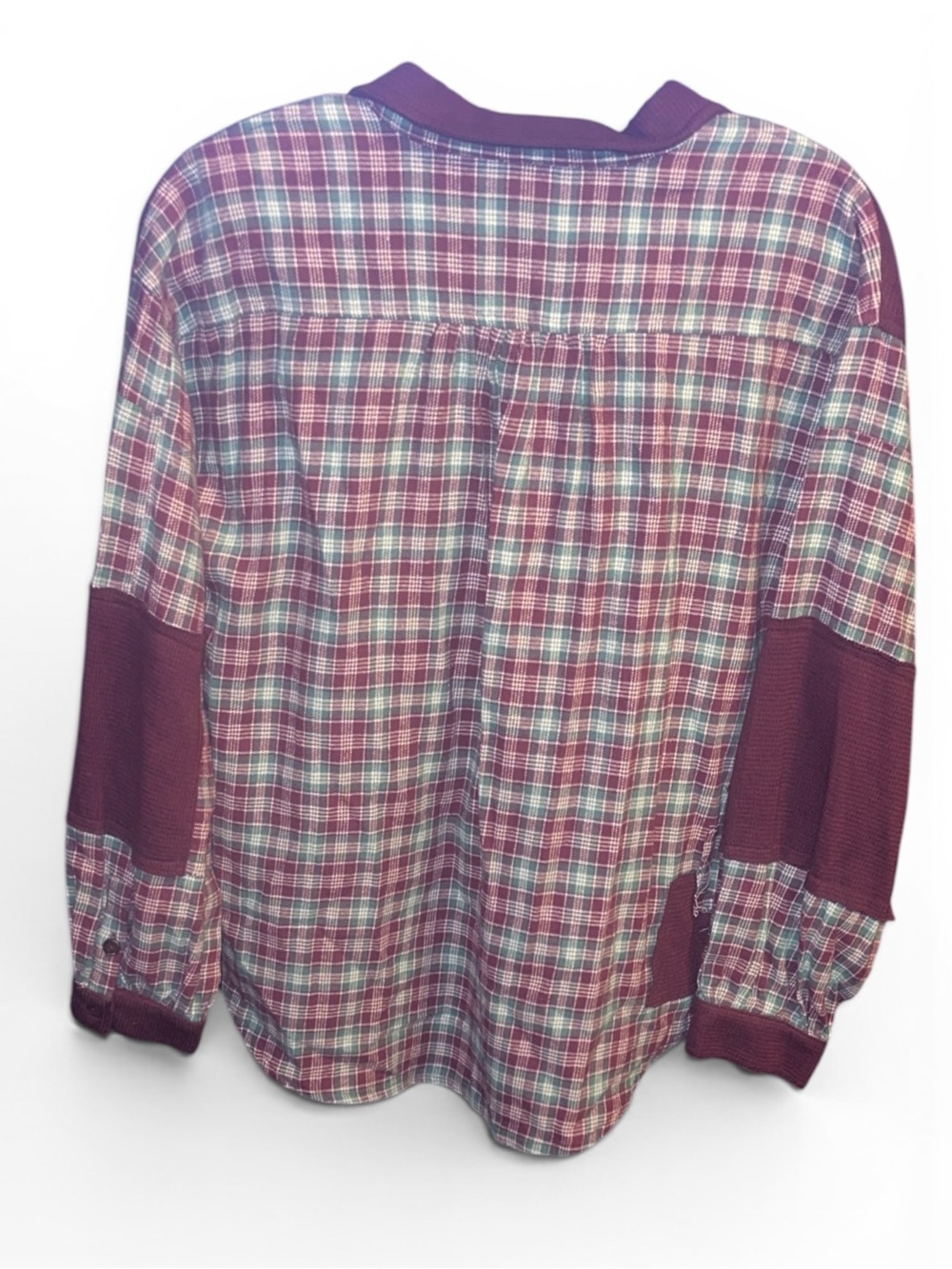 Easel SM Burgundy and Green Plaid Button-Down Shirt - Picture 3 of 5